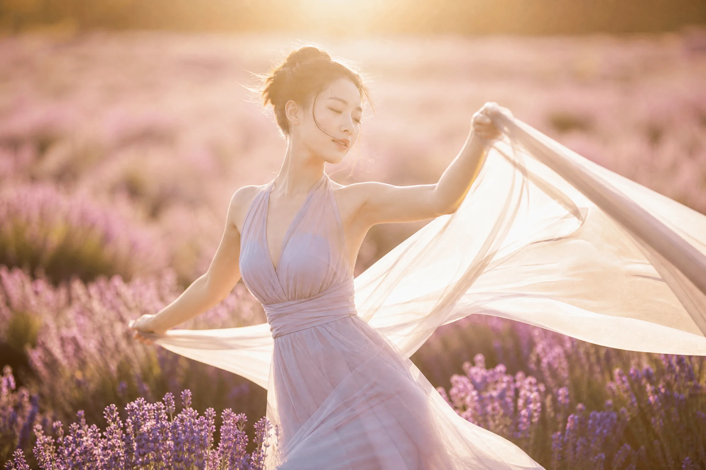 糖心人像摄影作品-薰衣草花海中的舞者